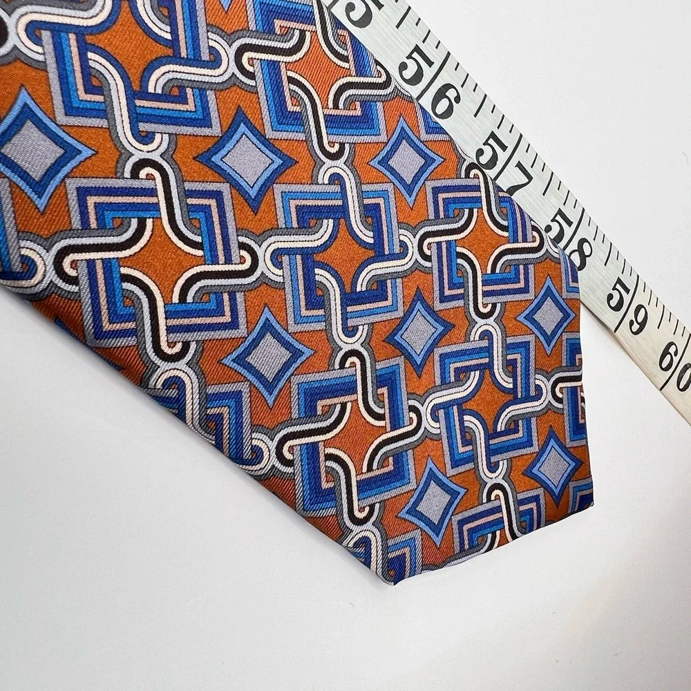 Daniel‎ Cremieux Signature Mantero Silk Tie Geometric Orange Multi Made In Italy